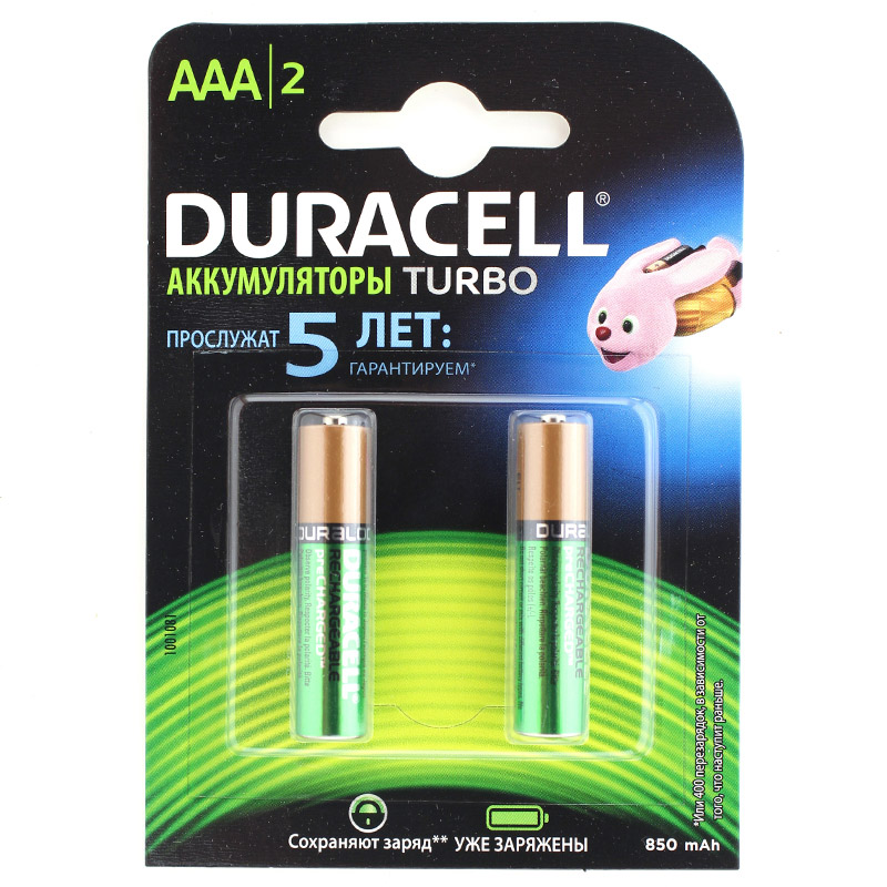 Аккумулятор Duracell Turbo AAA 850 mAh, 2 шт